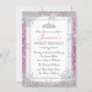 Invitation rose argentée pour un Sweet 16 dans un 