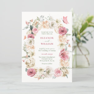 Invitation Rose arrangement de fleurs pastel aquarelle mariag