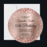 Invitation Rose arrondi Parties scintillant or Monogramme 50e<br><div class="desc">Un glamour monogrammed 50ème anniversaire avec un modèle de parties scintillant en or faux rose arrondi pour s'adapter aux invitations circulaires. Le chic monogramme de calligraphie noir et blanc sur le côté arrière peut être customisé ou supprimé. Le design présente une parties scintillant en or brillant rose contre une image...</div>