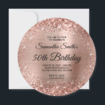 Invitation Rose arrondi Parties scintillant or Monogramme 50e<br><div class="desc">Un glamour monogrammed 50ème anniversaire avec un modèle de parties scintillant en or faux rose arrondi pour s'adapter aux invitations circulaires. Le chic monogramme de calligraphie noir et blanc sur le côté arrière peut être customisé ou supprimé. Le design présente une parties scintillant en or brillant rose contre une image...</div>
