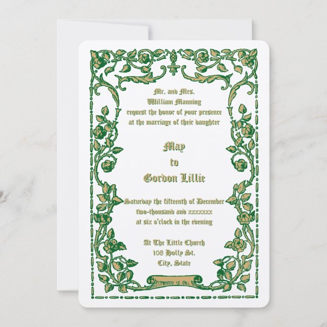 Invitation Rose Art nouveau défile Mariage frontalier floral (Devant)