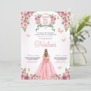 Invitation Rose avec des papillons d'or Rose Bloom Quinceaner
