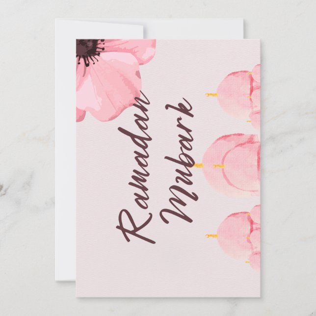 Invitation Rose avec fleur Ramadan mubark (Devant)