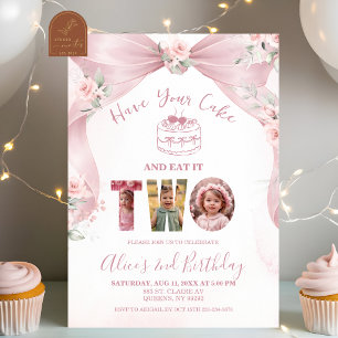 Invitation Rose Avoir votre gâteau et le manger TWO Anniversa