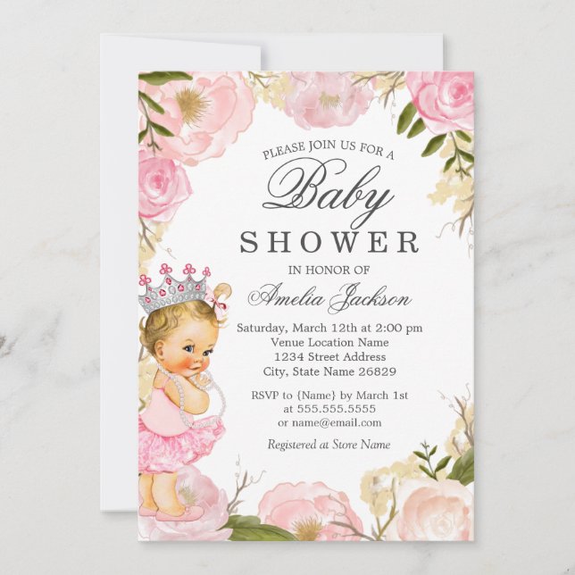 Invitation Rose Baby Princess C'est une fille Baby shower Inv (Devant)