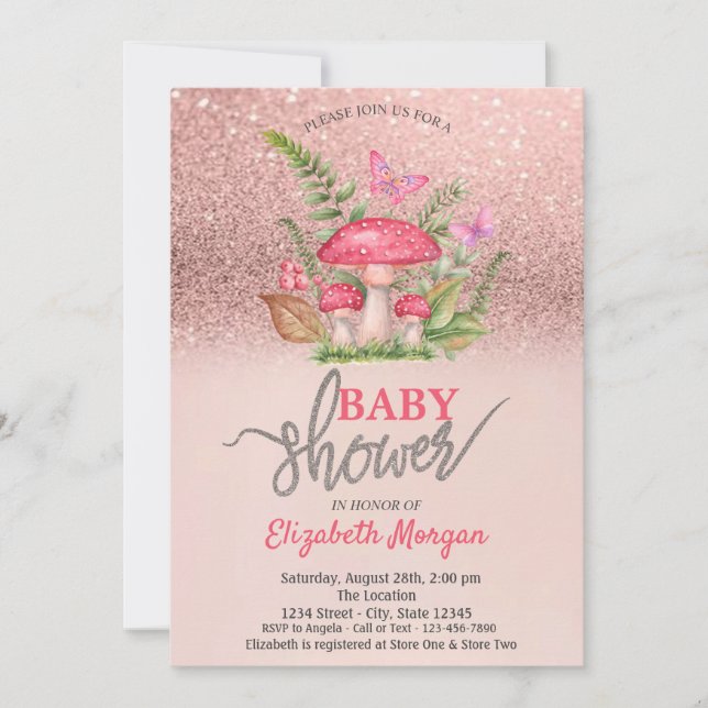 Invitation Rose Baby shower de Parties scintillant d'or aux p (Devant)