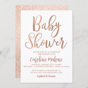 Invitation rose Baby shower d'or
