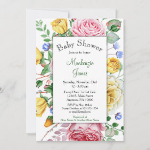 Invitation rose Baby shower Floral Jaune Rose