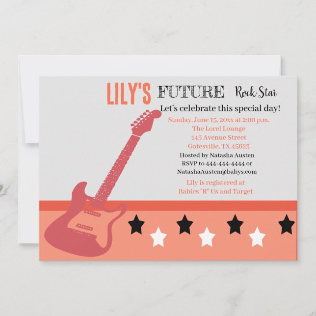 Invitation rose Baby shower Futur Rocker (Devant)