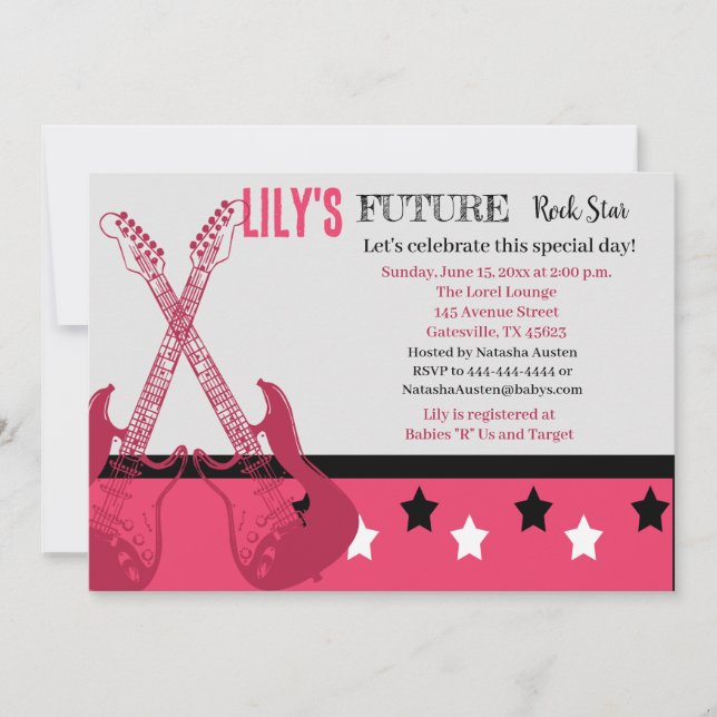 Invitation rose Baby shower Futur Rocker (Devant)