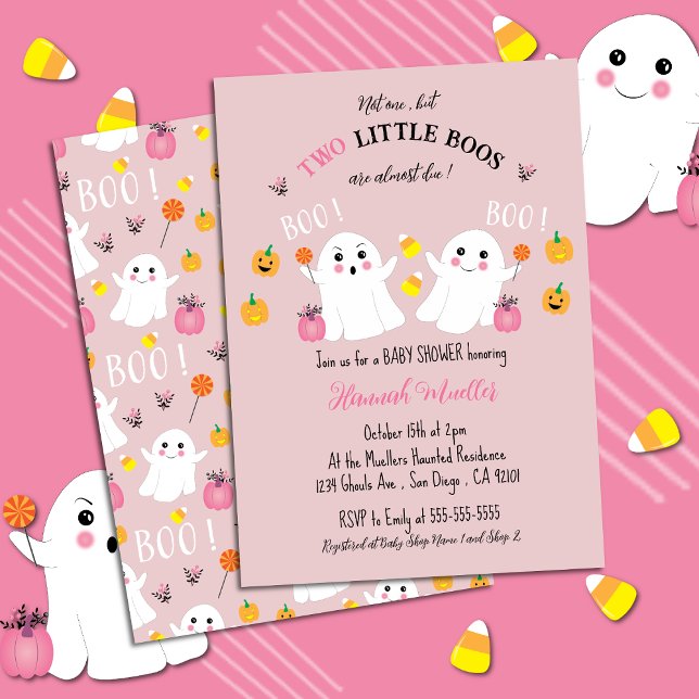 Invitation rose Baby shower Halloween Twin Ghosts (Adorable Twin Girls Baby Shower Invitation with a Halloween Theme .)