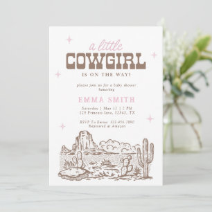 Invitation Rose Baby Shower Western Désert Cow-boy Vintage