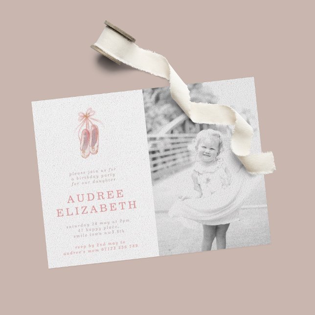 Invitation Rose Ballerina Chaussures Filles Photo Anniversair (Créateur téléchargé)