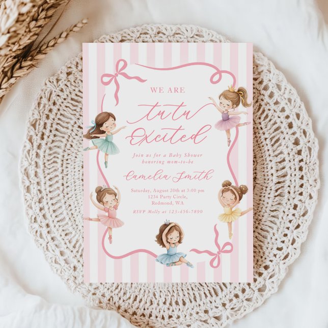 Invitation Rose Ballet Fille Arc Cérémonie de Naissance (Créateur téléchargé)