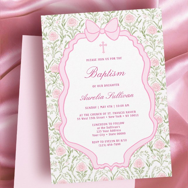Invitation Rose Baptême du cadre de la croupe rose (Créateur téléchargé)