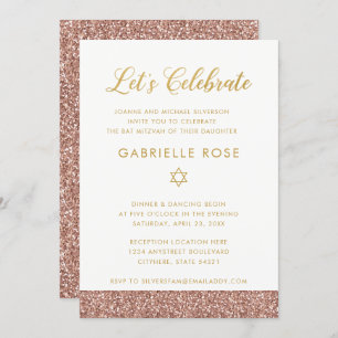 Invitation Rose Bat mitzvah rose Gold Parties scintillant réc