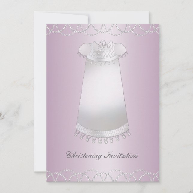 Invitation Rose Blanc Christening Gown Fille Christening (Devant)