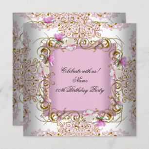Invitation Rose Blanc Damask Or Fleurs Anniversaire