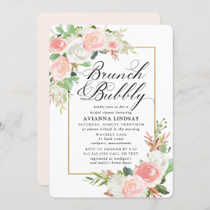 Invitation Rose Blanc Floral Bridal Brunch Bubbly Douche