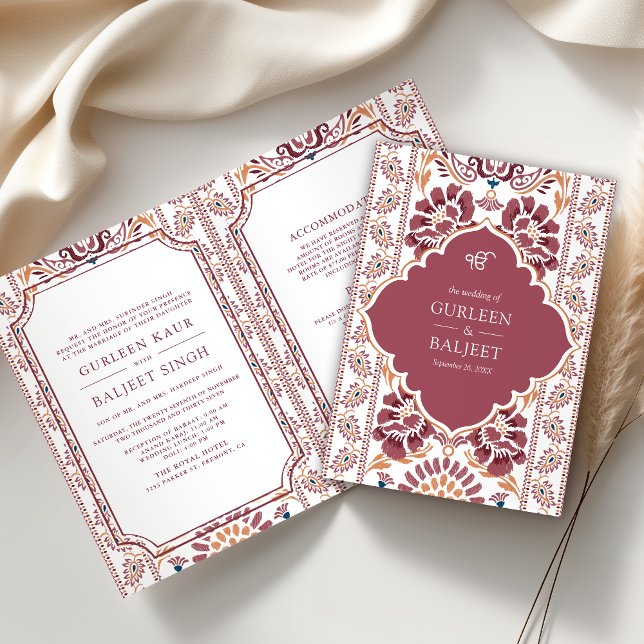 Invitation Rose Blanc Ikat Combinaison Sikh Mariage (Créateur téléchargé)