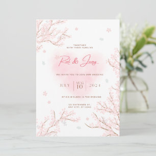 Invitation Rose blanc mignon avec Mariage de Branches Sakura