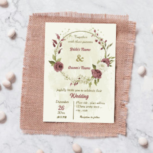 Invitation rose blanc poussiéreux fleurs mariage botanique