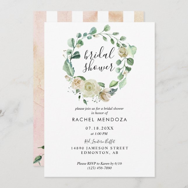 Invitation Rose blanche Aquarelle de couronne Elegant Romance (Devant / Derrière)