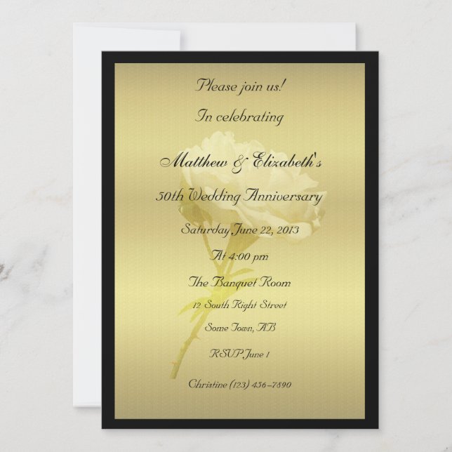Invitation Rose blanche aux teintes dorées Anniversaire (Devant)