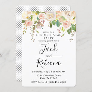 Invitation Rose blanche Baby shower de révélation genre