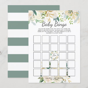 Invitation Rose blanche   Baby shower Jeu de Bingo