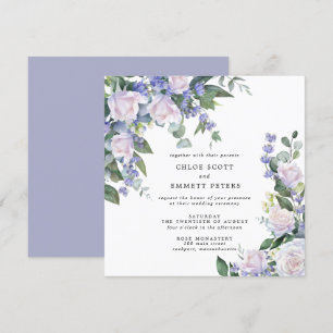 Invitation Rose blanche bleu violet Mariage Floral