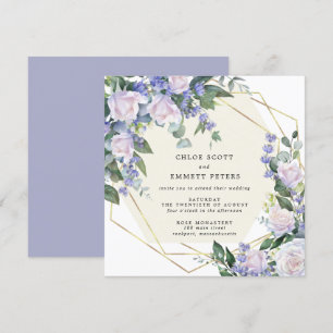 Invitation Rose blanche bleu violet Mariage Floral