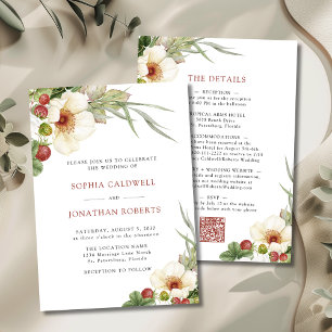 Invitation Rose blanche et Mariage de fraises sauvages