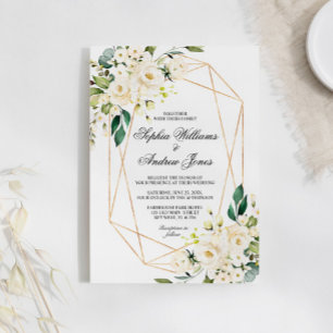 Invitation Rose blanche et Mariage vert