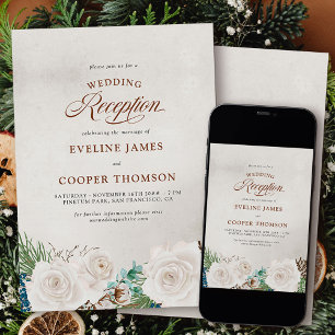 Invitation Rose Blanche et PinRéception de mariage d'hiver un