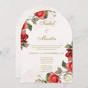 Invitation Rose blanche et rouge Élégant mariage espagnol