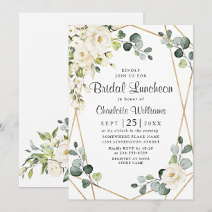 Invitation Rose Blanche Eucalyptus Verdure Luncheon de Mariag