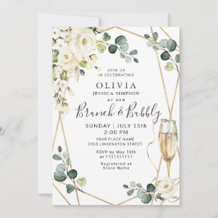 Invitation Rose blanche Eucalyptus Vert Brunch & Bubbly