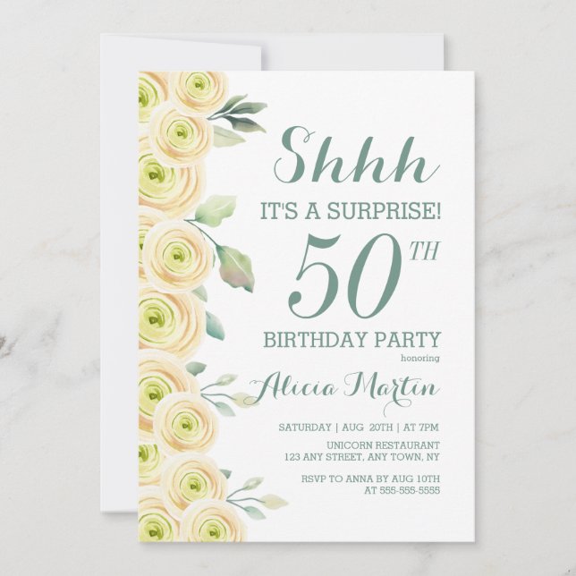 Invitation Rose blanche Flore Surprise 50e anniversaire (Devant)
