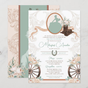 Invitation Rose blanche Mint Green Charro Quinceanera Ouest