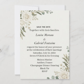 Invitation Rose Blanche Olivier Vert Mariage Économisez La Da
