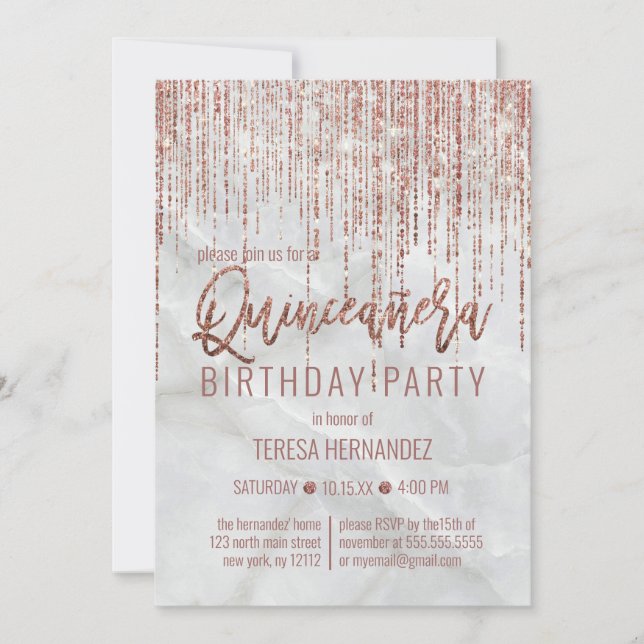 Invitation Rose blanche Parties scintillant or Pearl Marbre Q (Devant)