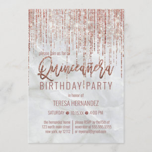 Invitation Rose blanche Parties scintillant or Pearl Marbre Q