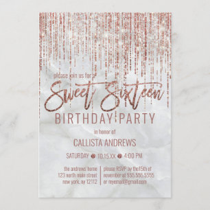 Invitation Rose blanche Parties scintillant or perle marbre d
