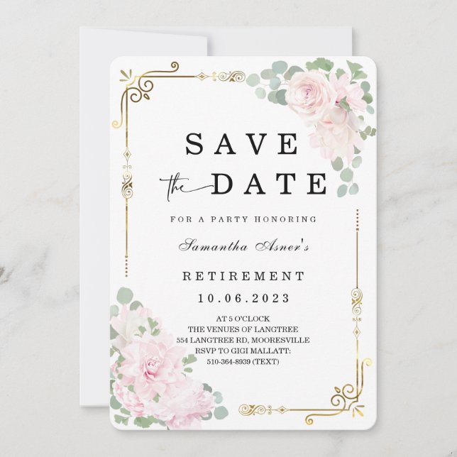 Invitation Rose Blanche, réservez la date  Retraite (Devant)
