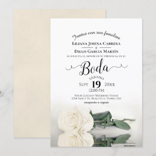 Invitation Rose blanche Romantique espagnol Boda Mariage