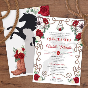 Invitation Rose blanche rouge élégante Charra Quinceanera Occ