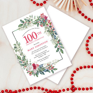 Invitation Rose blanche rouge Floral Holly 100e anniversaire