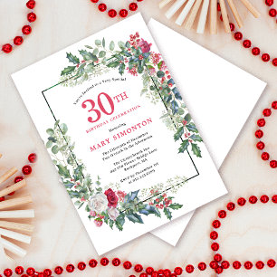 Invitation Rose blanche rouge Floral Holly 30e fête d'anniver