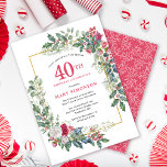 Invitation Rose blanche rouge Floral Holly 40e fête d'anniver<br><div class="desc">Un cadre de villégiature délicat et festif est composé de roses rouges et blancs nichés dans des feuilles saints et eucalyptus. Le nom et l'année du célébrant de l'anniversaire sont écrits dans un joli rouge. Parfait pour un anniversaire de vacances d'hiver. Facile à customiser.</div>